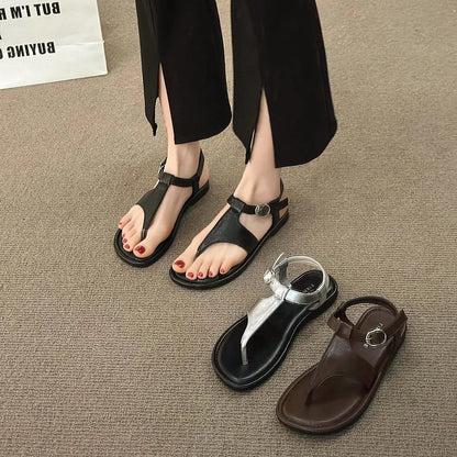 xsrrr Summer Rome Women Sandals Fashion Elegant Clip Toe Narrow Band Shoes Outdoor Casual Gladiator Flats Lady Sandalias