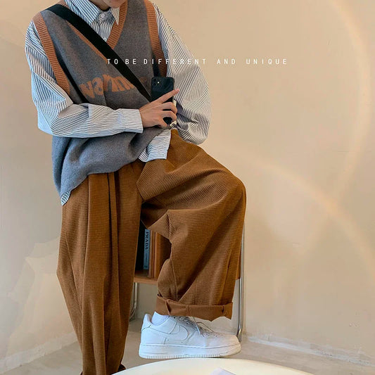 Men's Fashion Trend Casual Pants Loose 3 Color Wide Leg Pants Baggy Vintage Streetwear Oversized Trousers Plus Size M-2XL