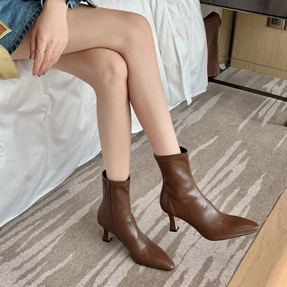 xsrrr Women Boots High Heels Boots Sexy Knee High Boots Ladies Pointed Toe Side Zipper Shoes Autumn Fashion Knight Boot Botas De Mujer