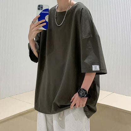 Oversized Cotton Men Fashion Men's Summer Tshirts Oversize Tee Shirts Solid Casual T-Shirt for Man Streetwear Big Size