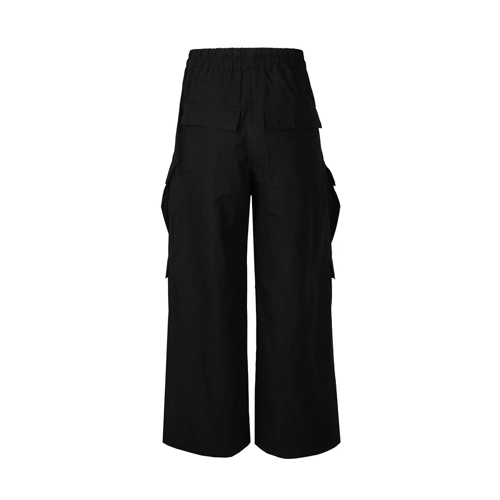 Leg Drawstring Black Cargo Pants Unisex Straight Baggy Casual Overalls Men's Streetwear Loose Oversized Trousers