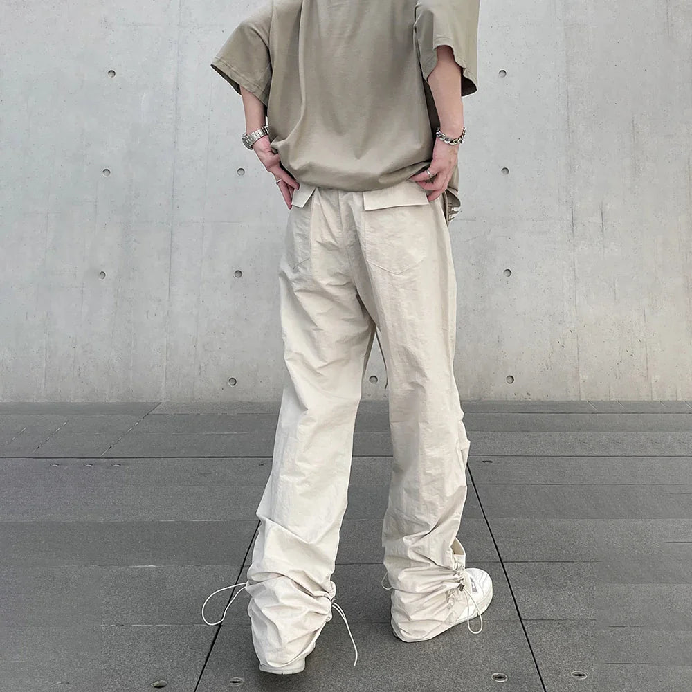 Baggy Cargo Pants Men Y2k Streetwear Bright White Straight-leg Autumn Elastic Waist Wide Leg Casual Oversized Stacked Trousers