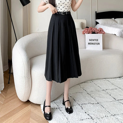 xsrrr Spring Summer High Waist Midi Pleated Skirts Womens Fashion A-line Casual Suit Skirt Ladies Elegant Vintage Umbrella Skirt