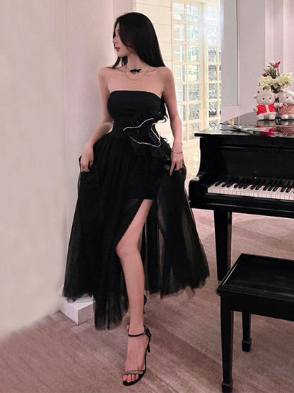 xsrrr DRESS TO IMPRESS Summer Women Evening Dress Black Sexy Chest Wrapping Backless Slim Maxi Dresses Party Gown Birthday Robe Mujer Vestidos Fiesta