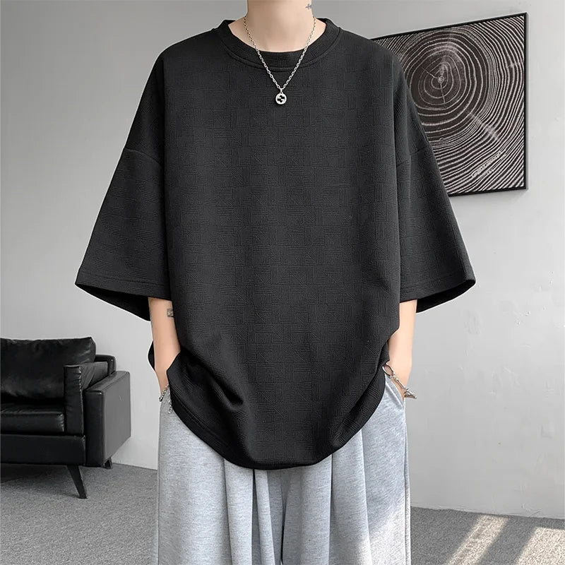 Summer Short Sleeve T-shirt Men Fashion Oversized Ice Silk T Shirt Men Streetwear Loose O-Neck Tshirt Mens Tops Large Size M-5XL