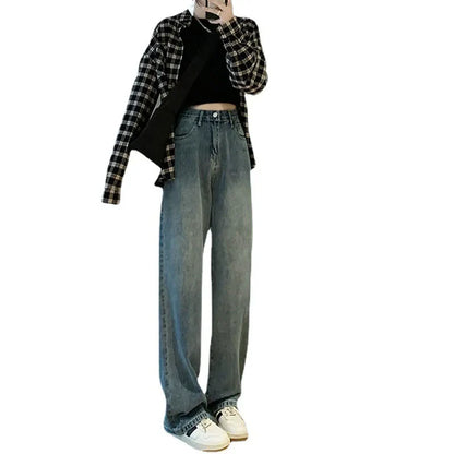 xsrrr Women's High Waist Wide Leg Jeans Summer Thin Vintage Straight Leg Pants Fashionable Floor Mopping Jeans