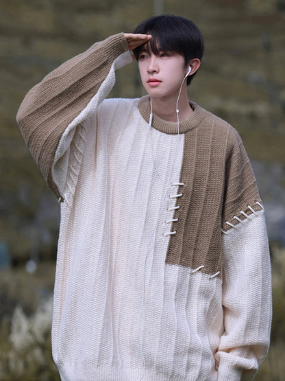 Knitted Sweater Men Pullover Oversize Sweaters Male Winter Harajuku Casual Streetwear Patchwork Autumn Hip Hop Spliced