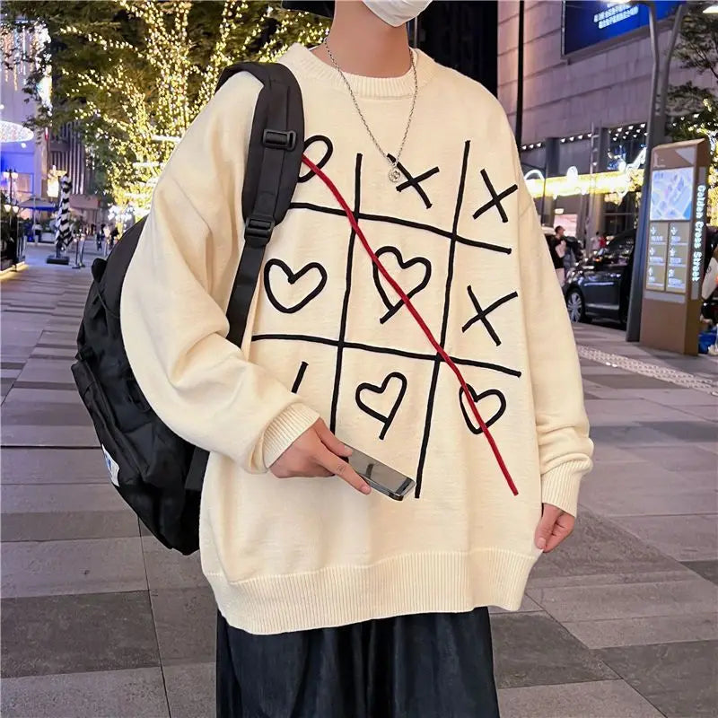 Lattice Korean Fashion Sweater Men Interior Harajuku Men's Clothes Winter Oversize Wool and Mixes Knit Korean Women's Print Luxury