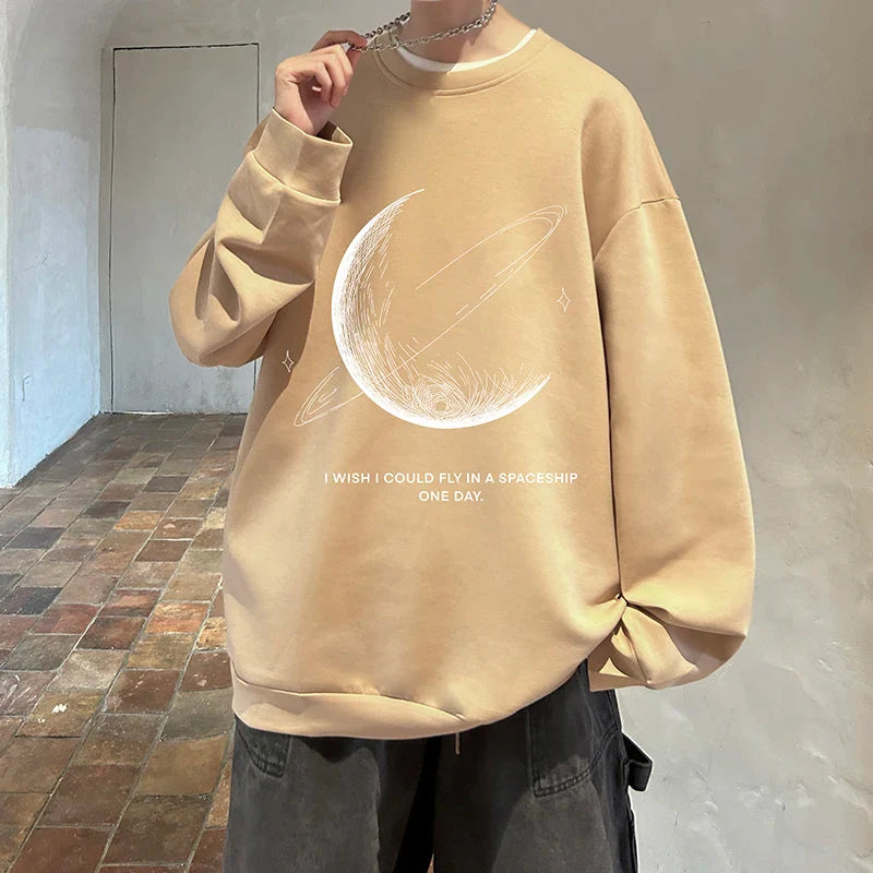 Men's Oversized Swetshirts Graphic Print Loose Pullovers Hio-hop Streetwear Harajuku Male Clothing Large Size Crew Neck Tops