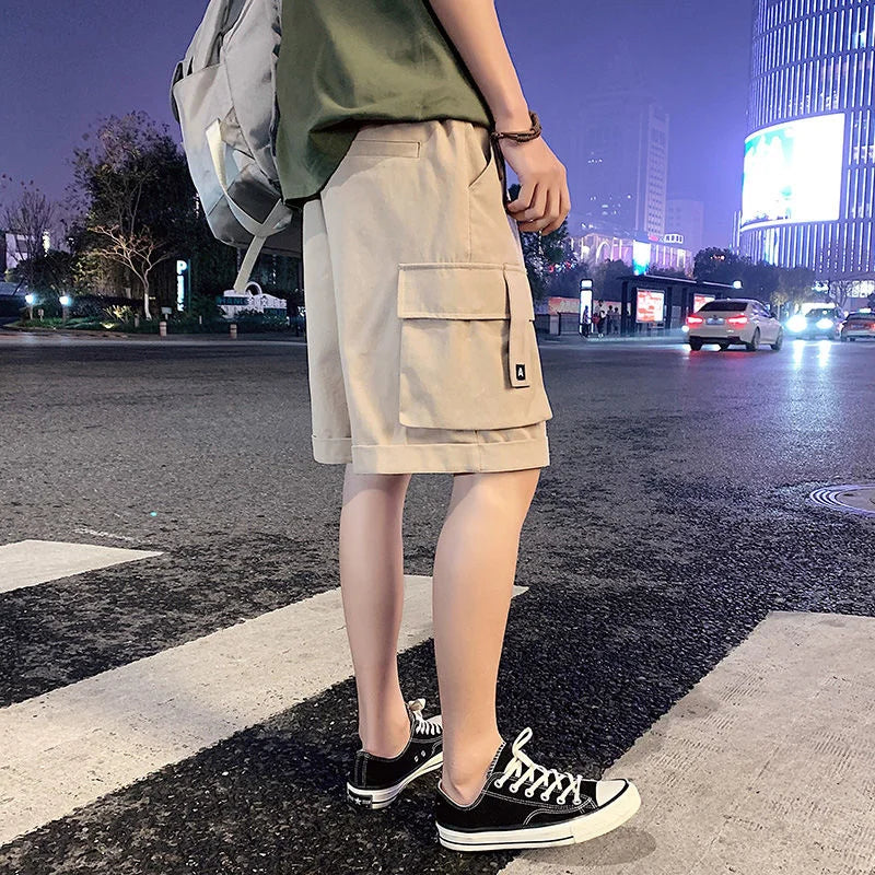 Oversize Casual Shorts Men's Thin Street Trend Big Pocket Overalls Sports Loose Straight Pants Printed Letters Summer Clothes