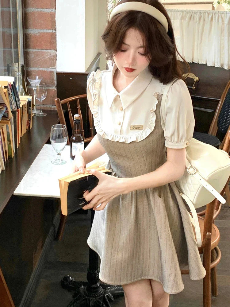 xsrrr DRESS TO IMPRESS Summer Patchwork Elegant Mini Dress Women Ruffles High Waist Sweet Casual Dress Female Korean Style Evening Party Dress Y2k