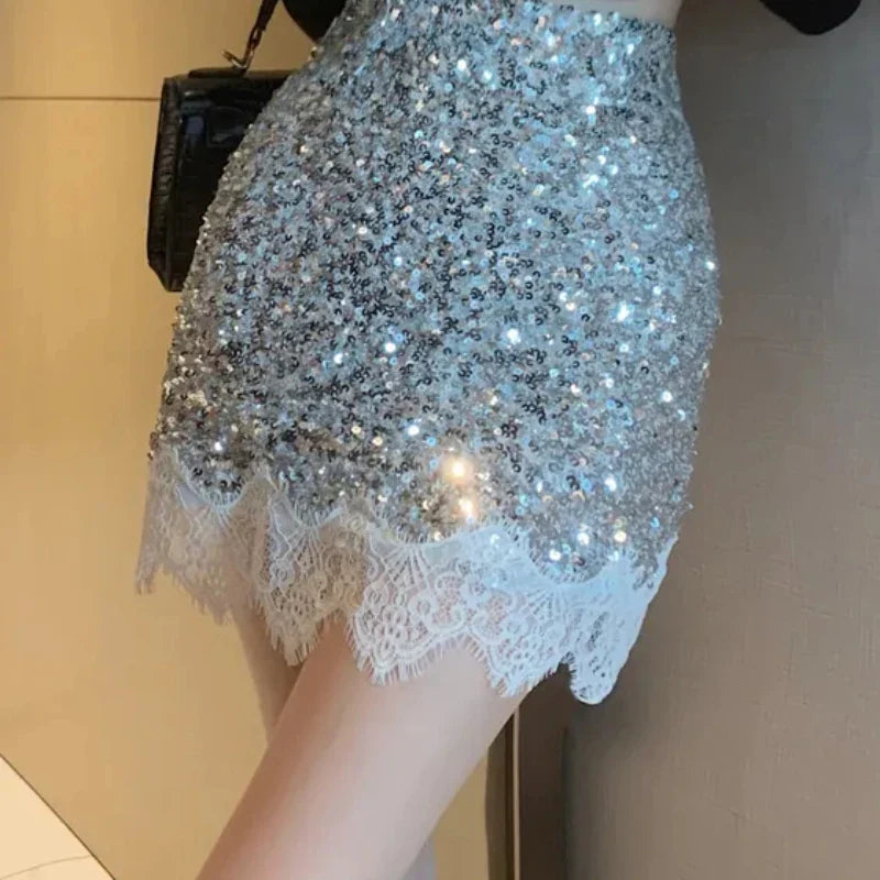 Hnewly NEW YEAR DRESS TO IMPRESS Skirts For Women Sequin Short Lace Mini Woman Skirt Harajuku Stylish Y2k Vintage Cheap V Modest Offer Aesthetic Hot Summer