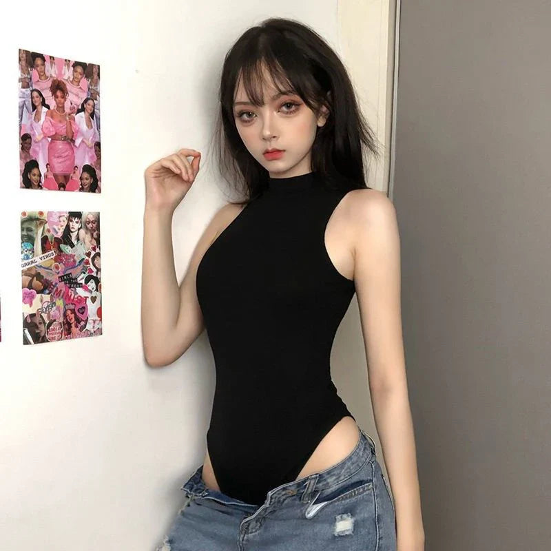 xsrrr Harajuku Black Women T Shirt Y2K Sexy Slim Sleeveless Female Casual Tees Summer Gothic Ladies Bodysuits Clothing Jumpsuit