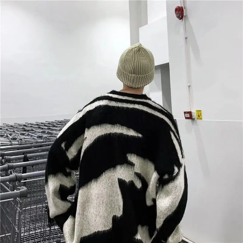 Striped Pullovers Hip Hop Men's Harajuku Clothes Design Sweater Personality Knitted Print Women's Korean Fashion Oversize Hip Hop