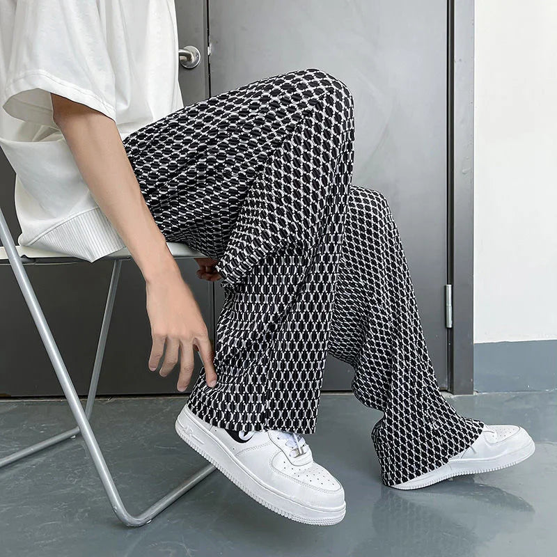 Mopping Casual Pants for Men Four Seasons Fashion Sports Trousers Printed Mesh Loose Pants Straight Wide Leg Sweatpants Oversize