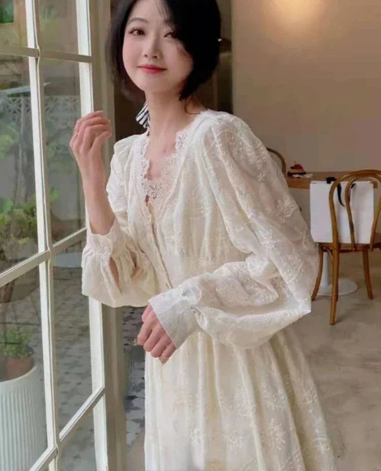 xsrrr DRESS TO IMPRESS Korean Fashion Vintage Midi Dress Party Long Sleeve Sweet Y2k Dress Lace Design 2024 Autumn Evening Elegant Dress Women Casual