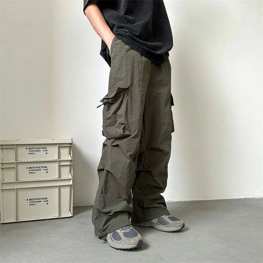 Summer Thin Pants Men Fashion Pocket Cargo Pants Men Japanese Streetwear Hip-hop Loose Straight Pants Mens Oversized Trousers