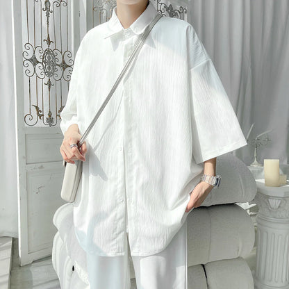 Summer Short Sleeved Shirt Men Oversized Fashion Casual White Shirt Men Korean Loose Ice Silk Shirt Mens Formal Shirts