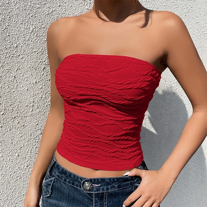 xsrrr Summer Solid Colour Striped Top Neckless Plunge Sexy Slim Sleeveless Pullover Neckless Top Simple Backless Girls' Tops