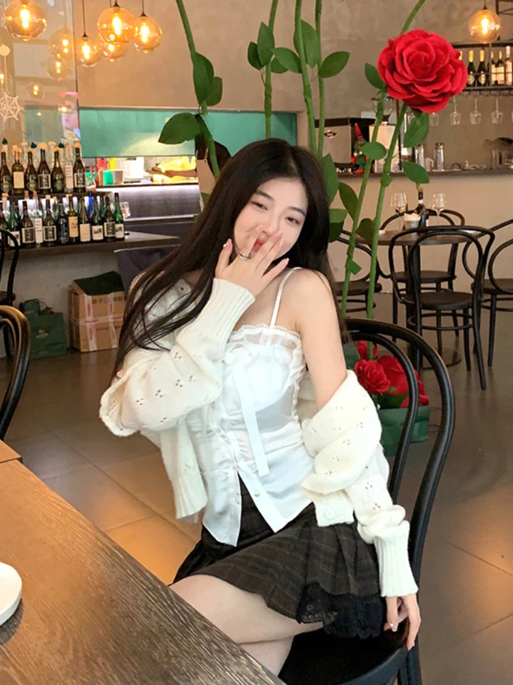 xsrrr Summer Pure Color Lace Camis Blouse Women Casual Party Elegant Sexy Crop Tops Slim Korean Style Fashion Designer Chic Vest