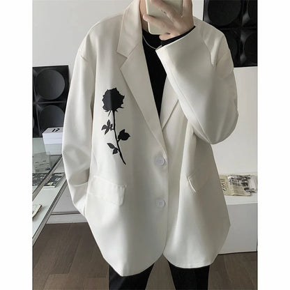 Men's Printing Formal Suit Jackets Fashion Coats White/black Color Streetwear Blazers Oversized Casual Western Clothes S-XL