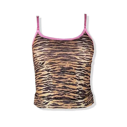 xsrrr Women's Sexy Leopard Camisole Crop Top Vintage Y2k Summer Fashion Streetwear Tank Top Female Sleeveless Off Shoulder Vest