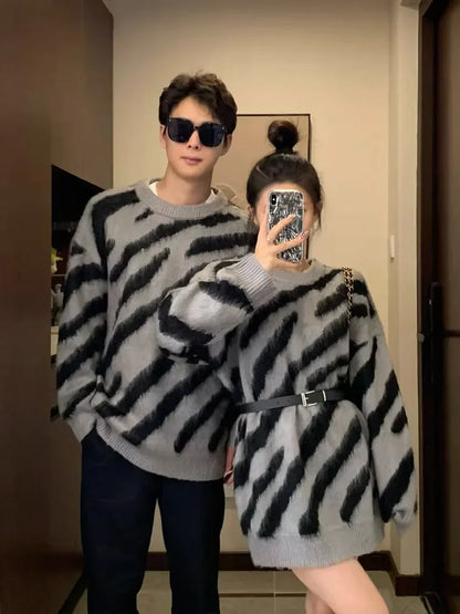 xsrrr Valentines Day Women's zebra Gothic Pullover Knitted Torn Sweater Harajuku 90s Aesthetic Y2k Long Sleeves Sweaters Jumper Vintage 2000s Clothes