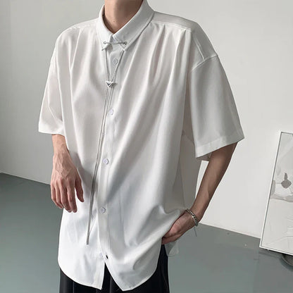 Summer Short Sleeved Shirt Men Fashion Social Mens Dress Shirt Korean Loose Casual Shirt Mens Oversized White Shirts M-3XL