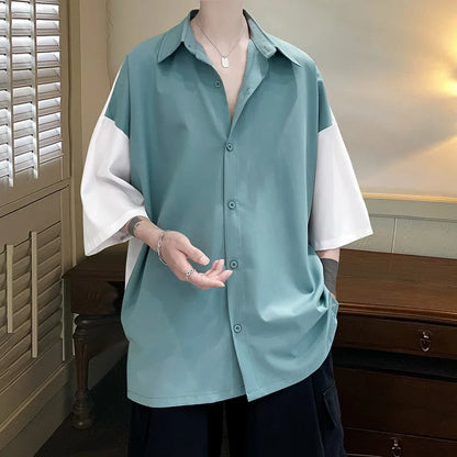 Summer Short Sleeve Shirt Men Fashion Oversized Ice Silk Shirt Men Streetwear Loose Dress Shirts Mens Hawaiian Shirt M-3XL