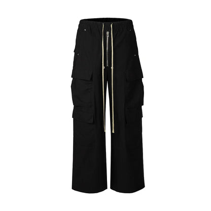 Leg Drawstring Black Cargo Pants Unisex Straight Baggy Casual Overalls Men's Streetwear Loose Oversized Trousers