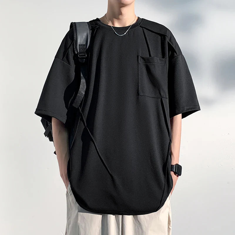 Summer Short Sleeved T-shirt Men Oversized Fashion Black White Round Neck T Shirt Men Streetwear Loose Casual T Shirt Mens Top