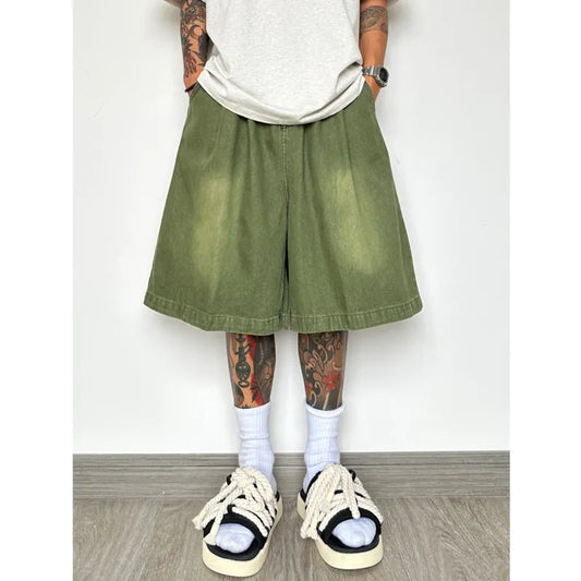 Summer Denim Shorts Men Fashion Vintage Oversized Denim Shorts Mens Streetwear Hip-hop Loose Wide Leg Jeans Shorts Men M-2XL