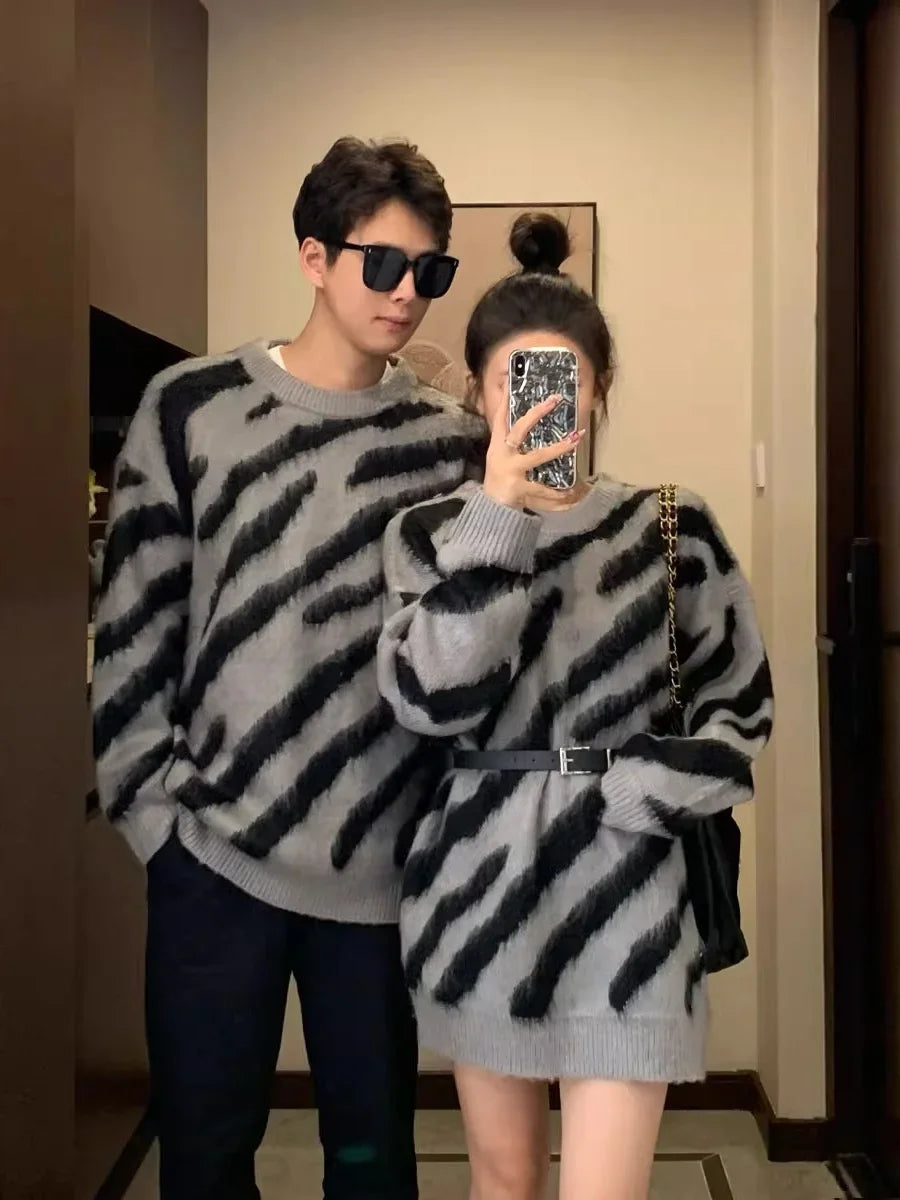 xsrrr Valentines Day Women's zebra Gothic Pullover Knitted Torn Sweater Harajuku 90s Aesthetic Y2k Long Sleeves Sweaters Jumper Vintage 2000s Clothes