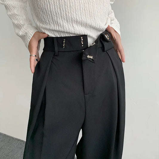 Black Suit Pants Men Fashion Social Mens Dress Pants Korean Loose Oversized Wide Leg Pants Mens Formal Trousers M-2XL