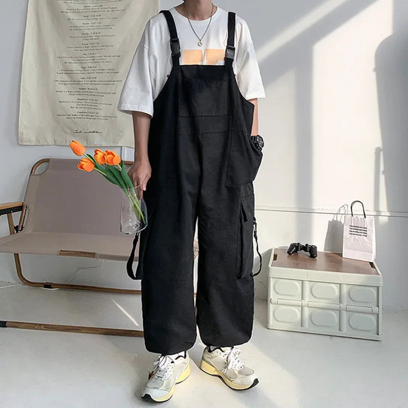 Men Suspenders Jumpsuit Baggy Pants Summer Overalls Japanese Straps Casual Pockets Unisex Oversized Streetwear Male Y2K Clothes