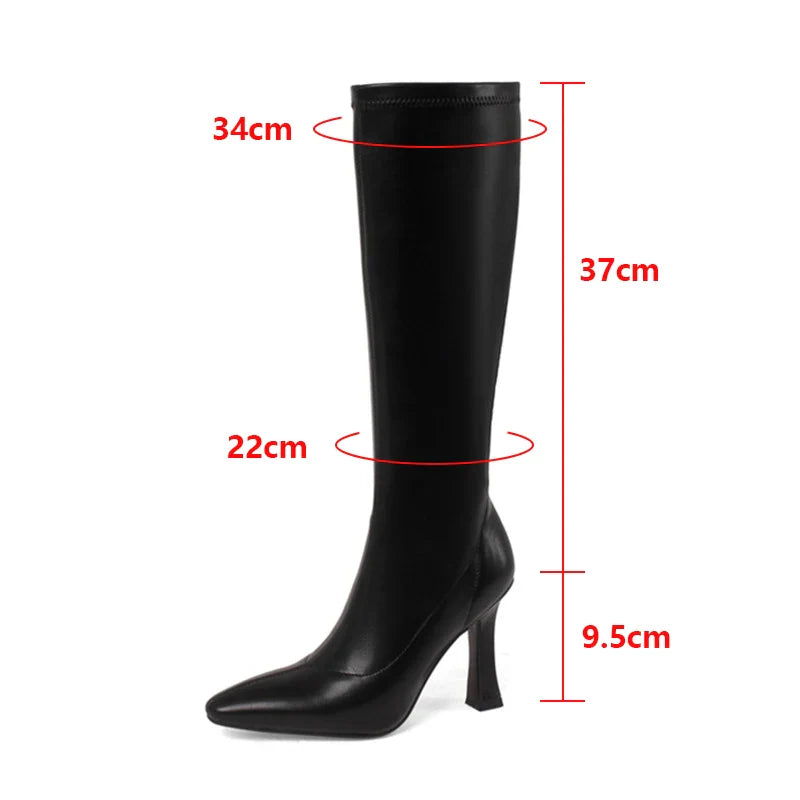 xsrrr Women Boots High Heels Boots Sexy Knee High Boots Ladies Pointed Toe Side Zipper Shoes Autumn Fashion Knight Boot Botas De Mujer