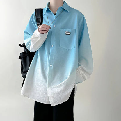 Men's shirt Gradient Plicated Long Sleeve Shirts Loose Korean Shirt Fashion Casual Oversize Shirt Coat High Quality Clothing