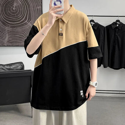 Men's POLO Shirt Stitching Casual Wild Top Oversize Short-sleeved Classic Retro Half-sleeve T-shirt Casual Sports Men's Clothes