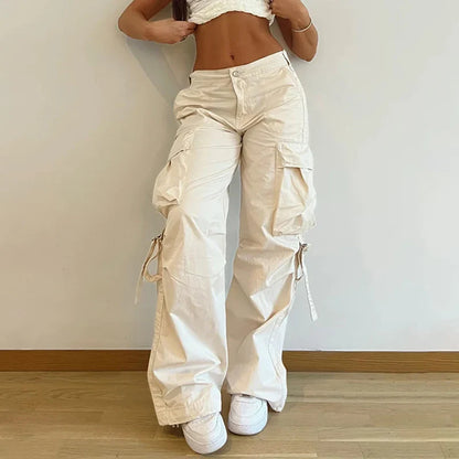 xsrrr y2k Streetwear Pockets Cargo Pants Harajuku Low Rise Baggy Straight Pants Loose Korean Fashion Trousers Aesthetic Womens