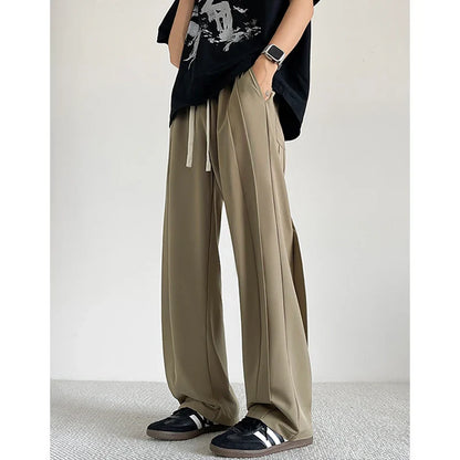 Summer Casual Pants Men Oversized Solid Color Ice Silk Pants Men Streetwear Loose Straight Pants Men Trousers Large Size 5XL