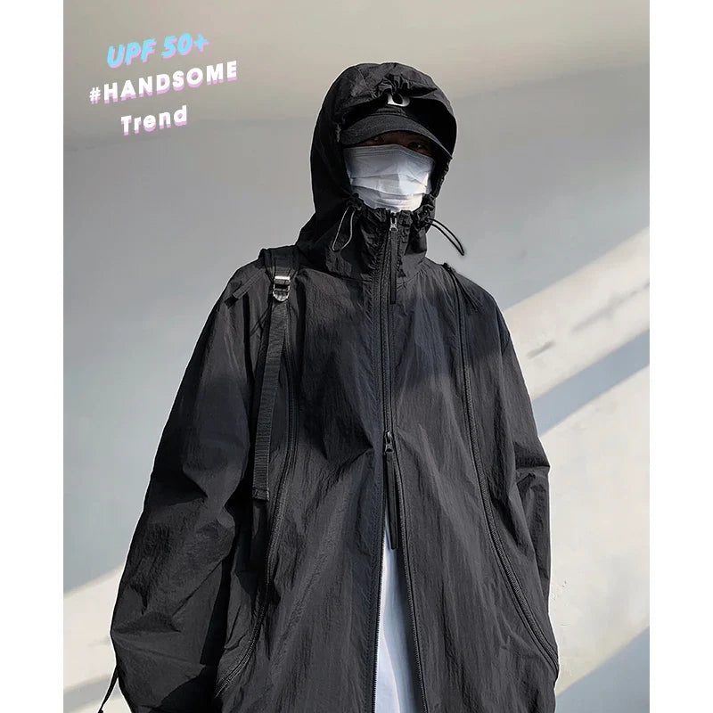 Summer Thin Jacket Men Oversized Fashion Casual Hooded Jacket Men Streetwear Hip-hop Loose Bomber Jacket Mens Track Jackets