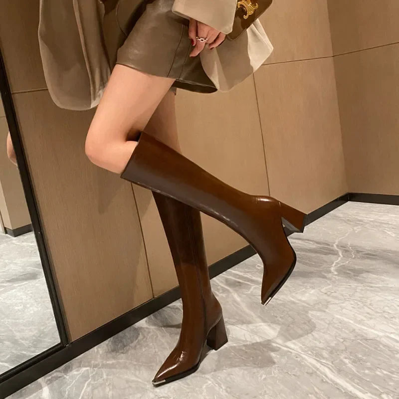 xsrrr Pointed Toe Women High Boots Fashion Side Zippers Long Booties Ladies Elegant Party High Heel Shoes Winter Women's Footwear