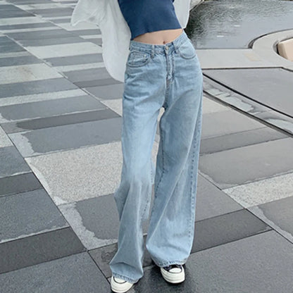 xsrrr Autumn Spring Jeans Women Denim Pants Vintage Straight Trousers Fashion Female White Black Solid Loose Casual Wide Leg Pants