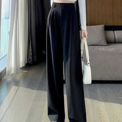 xsrrr Women’s Wide Leg Pants Women Korean Style High Waist Black Trouser Office Ladies Fashion Loose Grey Suit Trousers Streetwear