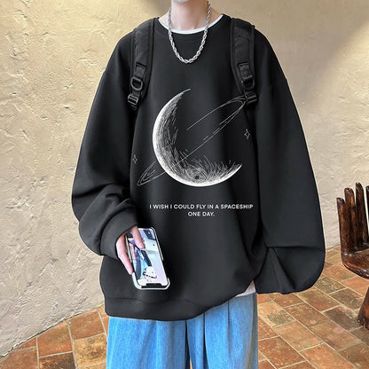 Men's Oversized Swetshirts Graphic Print Loose Pullovers Hio-hop Streetwear Harajuku Male Clothing Large Size Crew Neck Tops