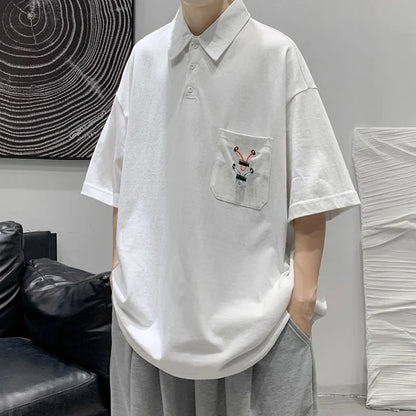 Solid Color POLO Shirt Casual Versatile Fashion Loose Short Sleeve T-Shirt Summer Oversize Lapel Classic Men's Clothes Thin