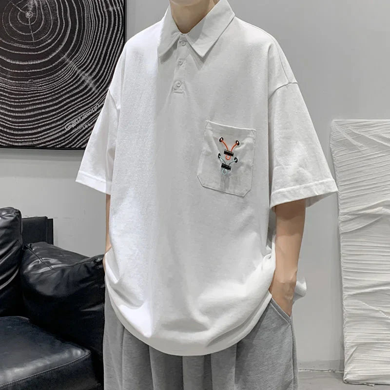 Solid Color POLO Shirt Casual Versatile Fashion Loose Short Sleeve T-Shirt Summer Oversize Lapel Classic Men's Clothes Thin