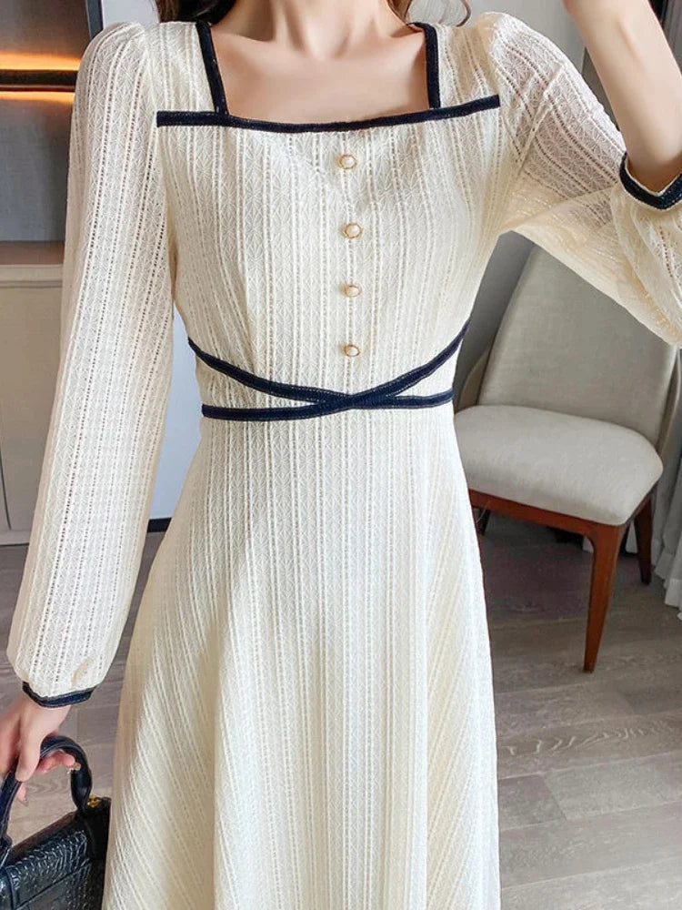 xsrrr DRESS TO IMPRESS 2024 Spring Elegant Korean Midi Dress Women Fashion Slim Long Sleeve Fairy Dress Female Casual Sweet Office Lady Party Dress Y2k