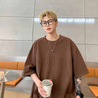 Gothic Letter Foaming Printing T-shirt Men Harajuku Streetwear Mens Y2k Oversized T Shirts Korean Fashion Short Sleeve Tops Tees