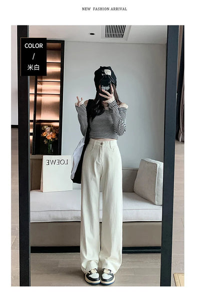 xsrrr Women's High Waist Wide Leg Jeans Summer Thin Vintage Straight Leg Pants Fashionable Floor Mopping Jeans